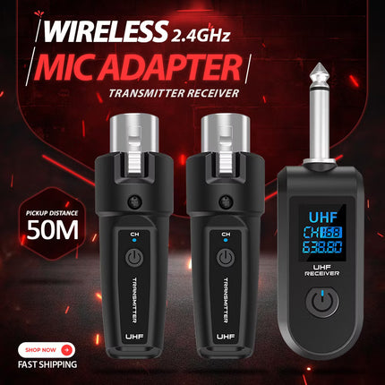 2.4G UHF XLR Adapter System Wireless Microphone Transmitter Receiver System.